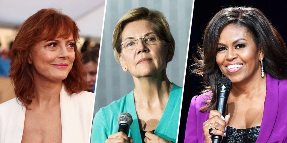 Image: Susan Sarandon, Elizabeth Warren and Michelle Obama.