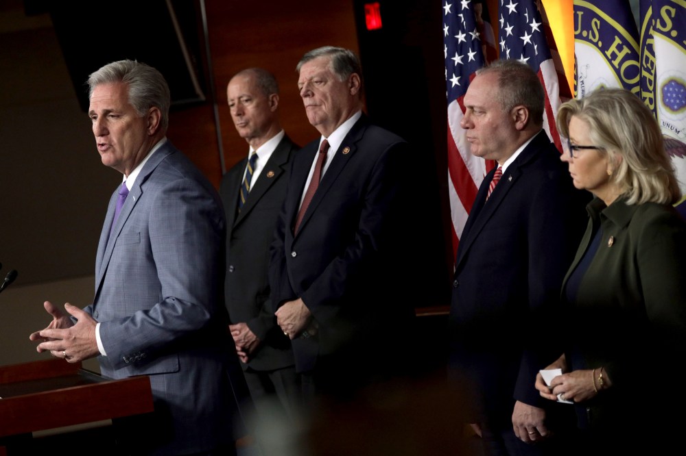 Image: House Minority Leader Rep. Kevin McCarthy, R-Calif., speaks at a press conference with other minority representatives at the Capitol on Oct. 29, 2019.
