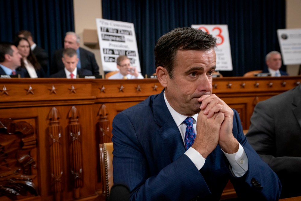 Image: Rep. John Ratcliffe, R-Texas, arrives for a House Intelligence Committee hearing on impeachment on Nov. 13, 2019.