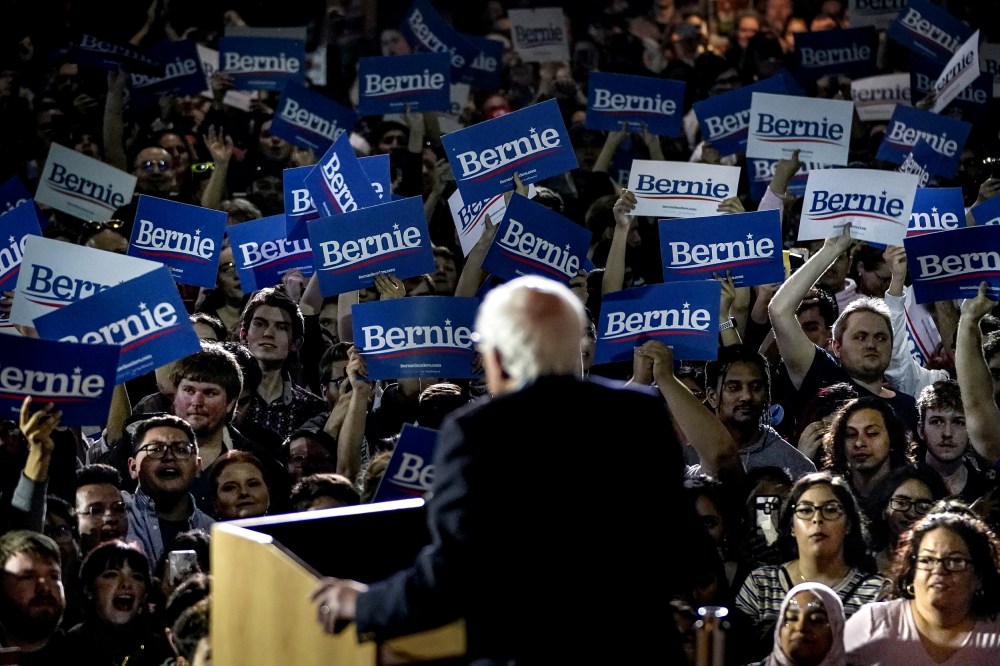 Image: Sen. Bernie Sanders, I-VT, speaks after winning the Nevada caucus while at a campaign stop in Texas on Feb. 22, 2020.
