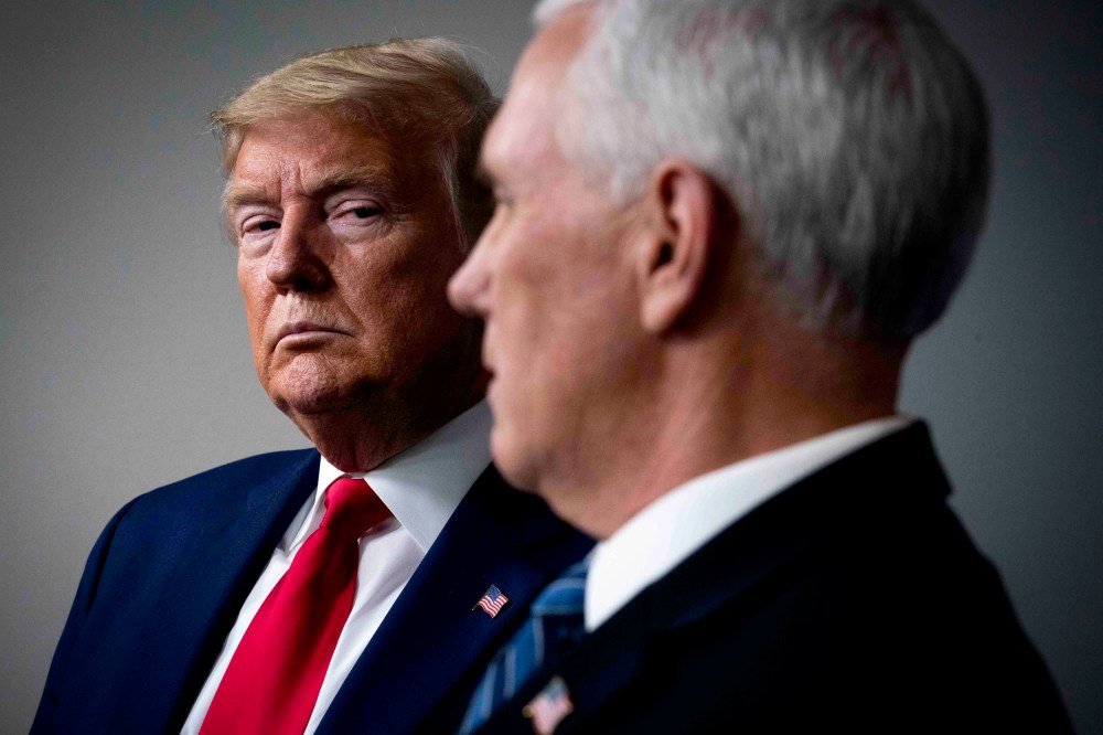 Image: President Donald Trump and Vice President Mike Pence at a coronavirus task force briefing at the White House on April 3, 2020.