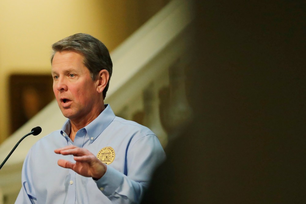 Georgia Gov. Brian Kemp speaks about the coronavirus at the Capitol on April 8, 2020, in Atlanta.