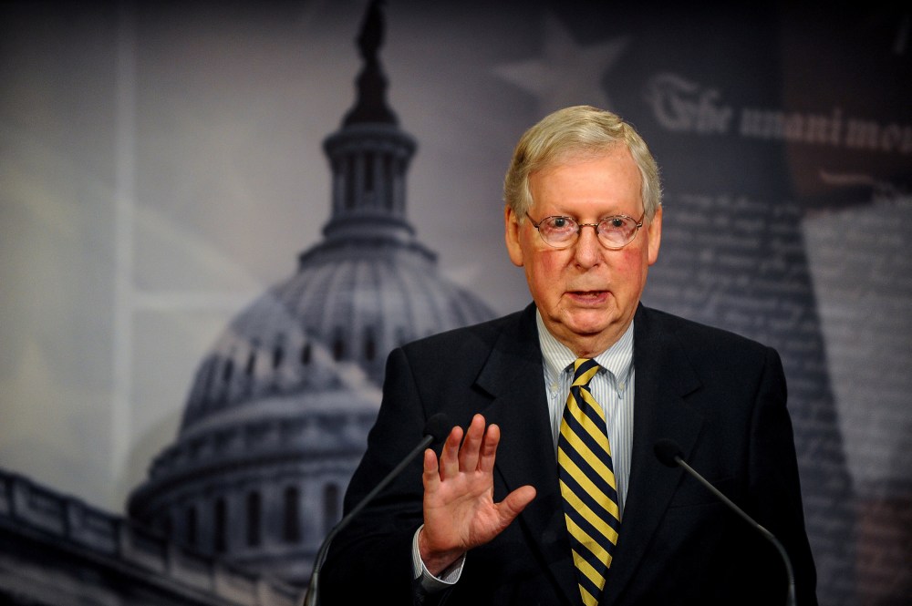 U.S. Senate Majority Leader Mitch McConnell speaks to the media in Washington, D.C., on March 22, 2020.