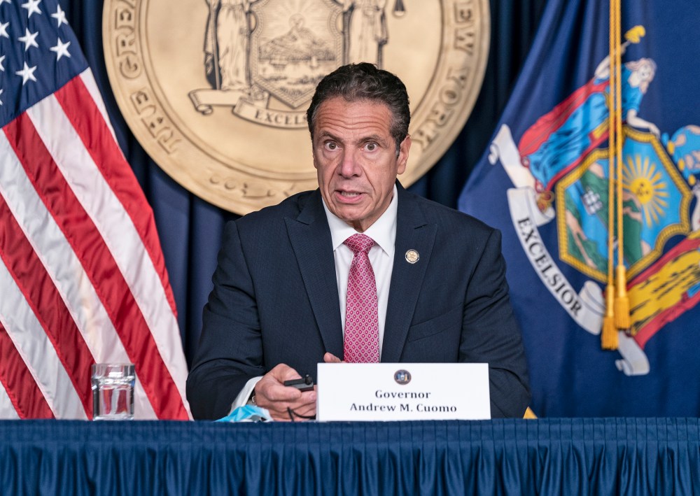 New York State Governor Andrew Cuomo holds daily media