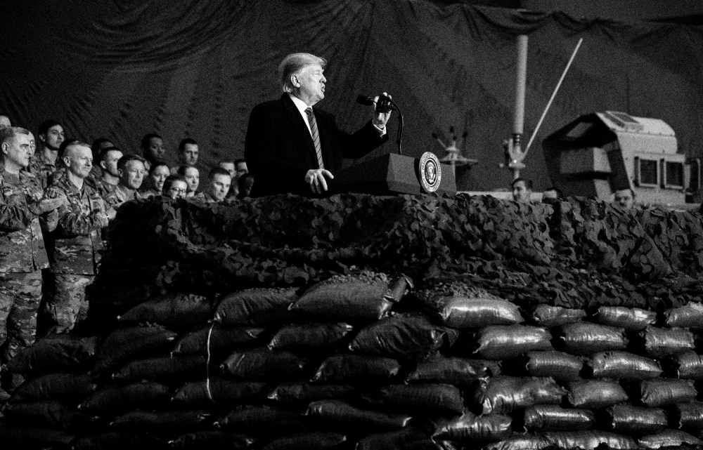 Image: President Donald Trump surprises military members at Bagram Air Field in Afghanistan on Nov. 28, 2019.