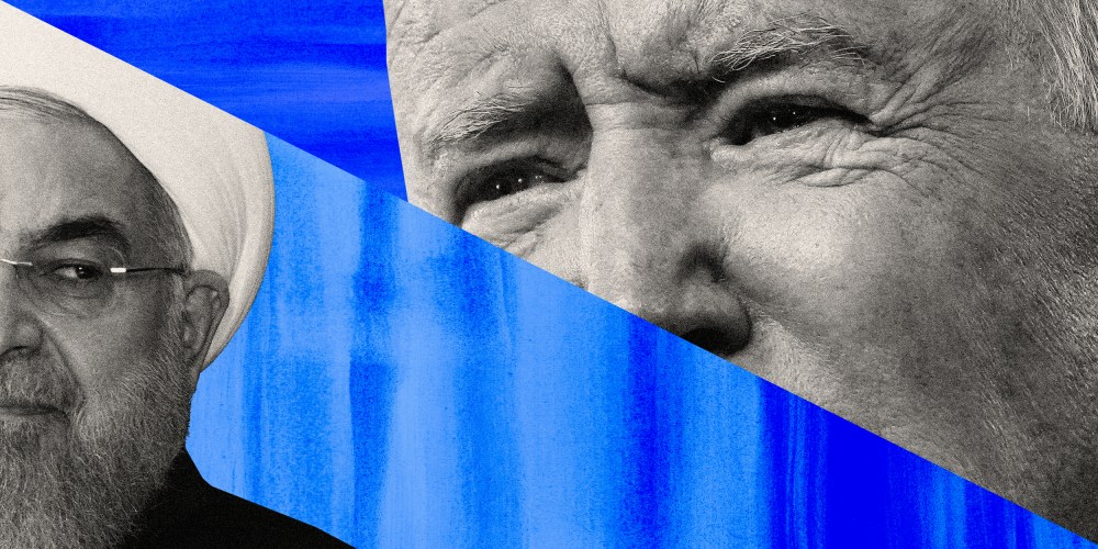 Image: Illustration of Iranian President Hassan Rouhani and President Joe Biden.