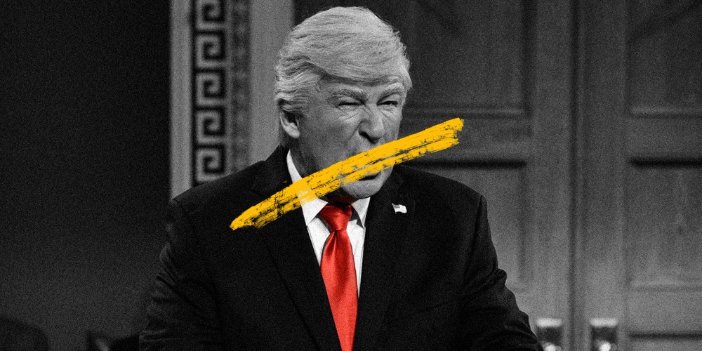 Photo illustration: A yellow scribble across an image of Alec Baldwin as Donald Trump on Saturday Night Live.