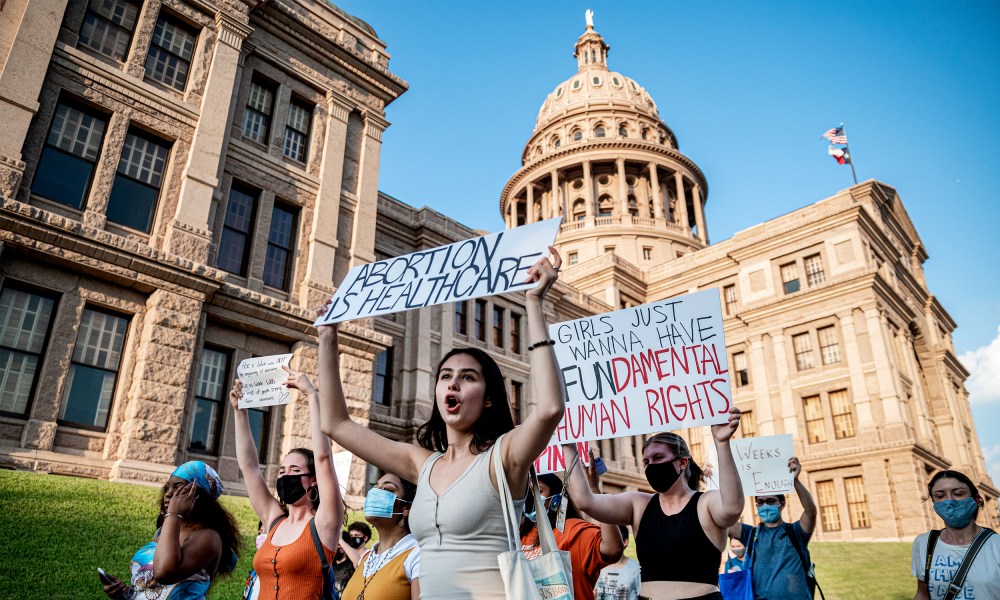 Image: Pro-choice protesters march outside the Texas State Capitol.