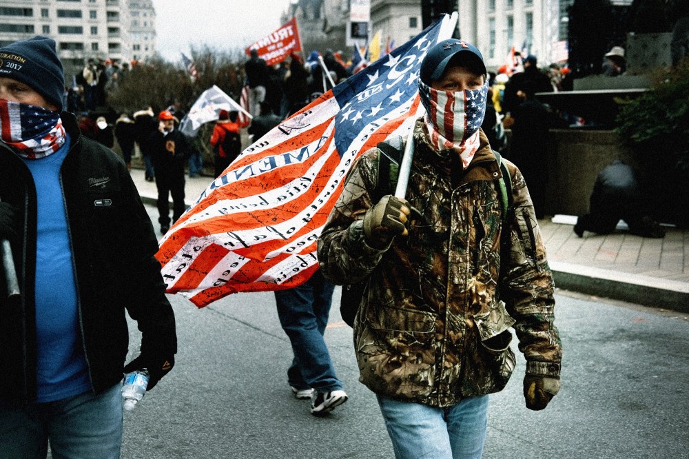 IMage: People protest in Washington on the eve of the presidential election certification on Jan. 5, 2021.