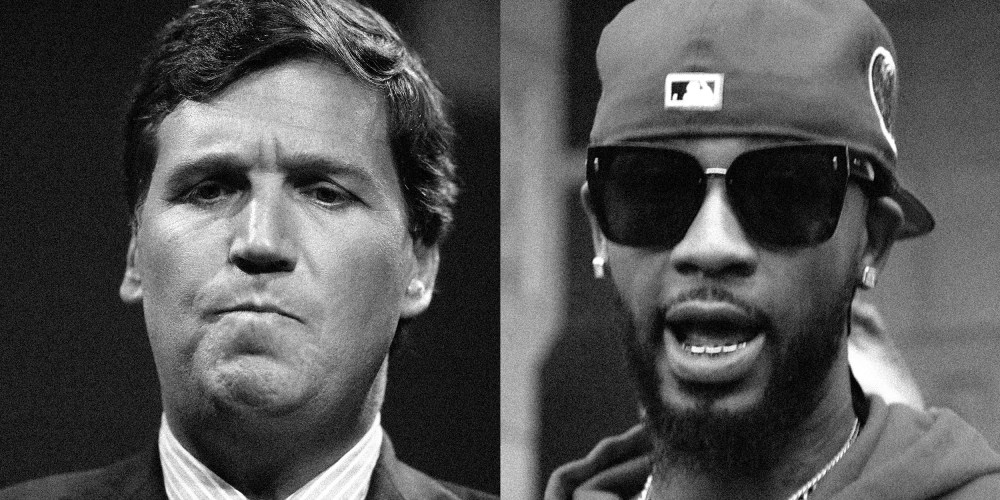 Diptych with images of Tucker Carlson and Christian Smalls.