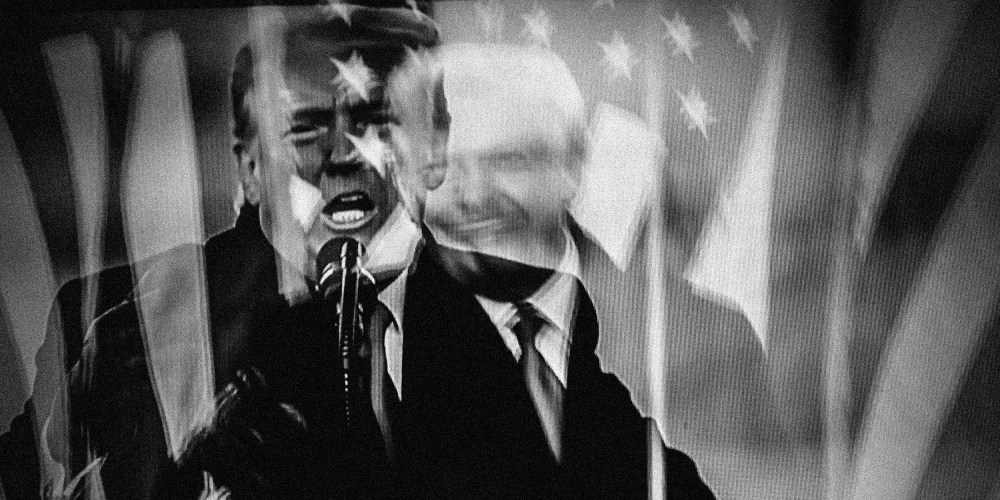 Image: Images of Donald Trump on a TV screen.