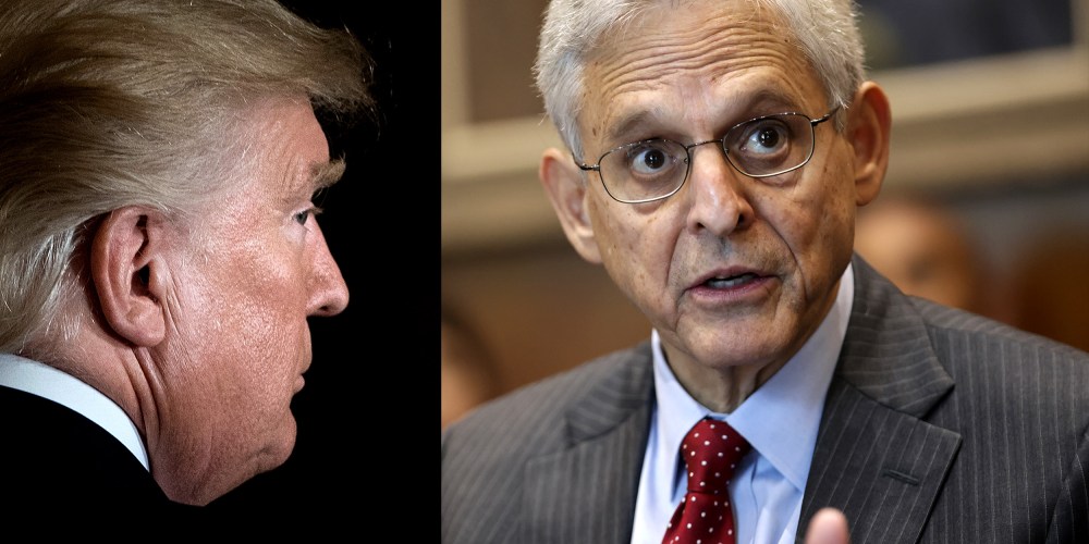 Photo illustration: Donald Trump and Merrick Garland