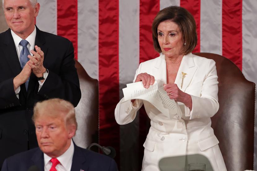 Image: Speaker of the House Nancy Pelosi (D-CA) rips up the speech of U.S. President Donald Trump in Washington