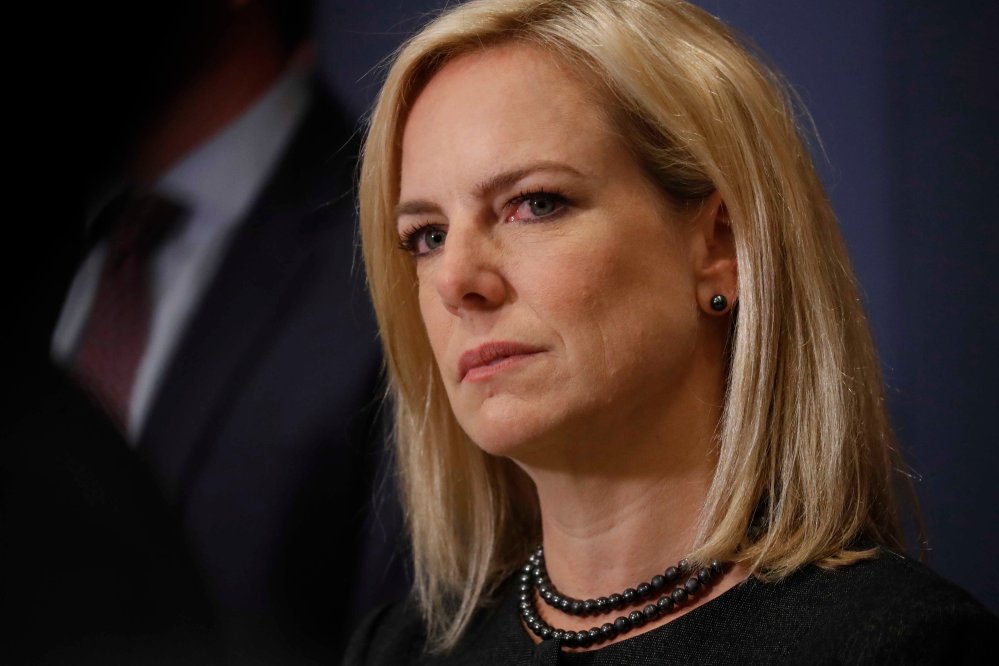 U.S. Secretary of Homeland Security Kirstjen Nielsen speaks to reporters after she, FBI Director Christopher Wray and Director of National Intelligence Daniel Coats briefed members of the U.S. House of Representatives.