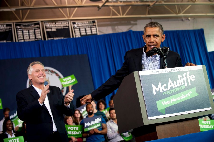 President Barack Obama speaks at a Terry McAuliffe campaign event at Washington-Lee High School in Arlington, Virginia, November 3, 2013.