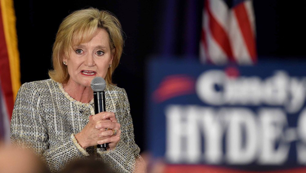 Republican U.S. Senator Cindy Hyde-Smith for Mississippi talks to supporters following the 2018 mid-term general election in Jackson, Mississippi, November 6, 2018.