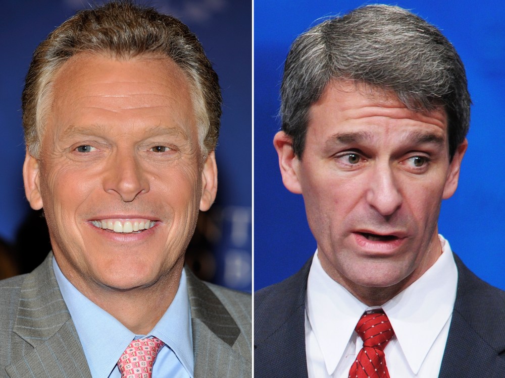 This digital composite shows file photos: (L-R) Terry McAuliffe as he attends the Clinton Global Initiative reception at The Museum of Modern Art on September 22, 2010 in New York City.  (Photo by Joe Corrigan/Getty Images) Ken Cuccinelli at the 39th...