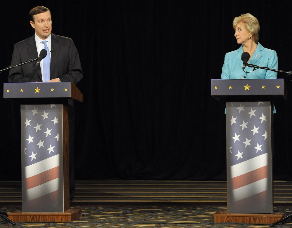 U.S. Rep. Chris Murphy, D-Conn., left, beat Republican Linda McMahon right, for Senate in Connecticut on Tuesday night. The two are pictured above during a debate in Hartford, Conn. in October. (AP)