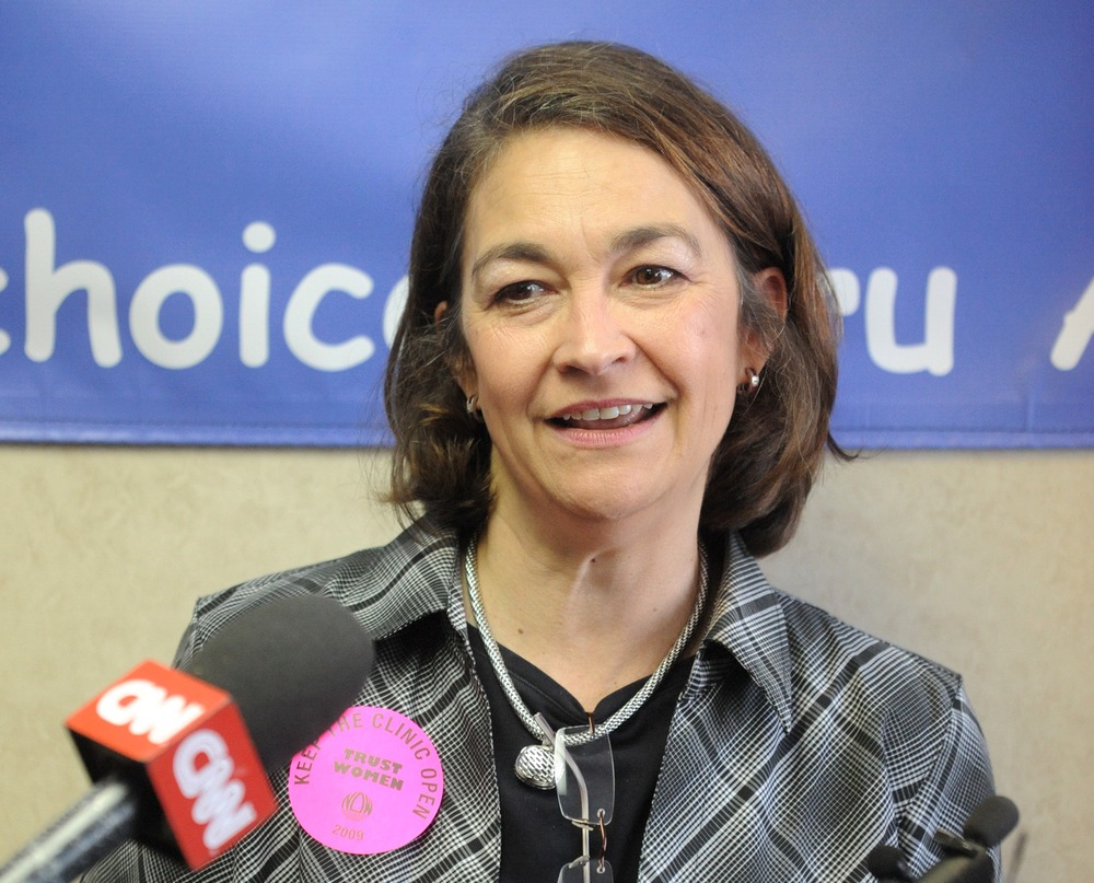 Terry O'Neill, President of the National Organization for Women speaks during a news conference, Friday Aug. 28, 2009 in Dr. LeRoy Carhart's Bellevue, Neb. clinic. (AP Photo/Dave Weaver)