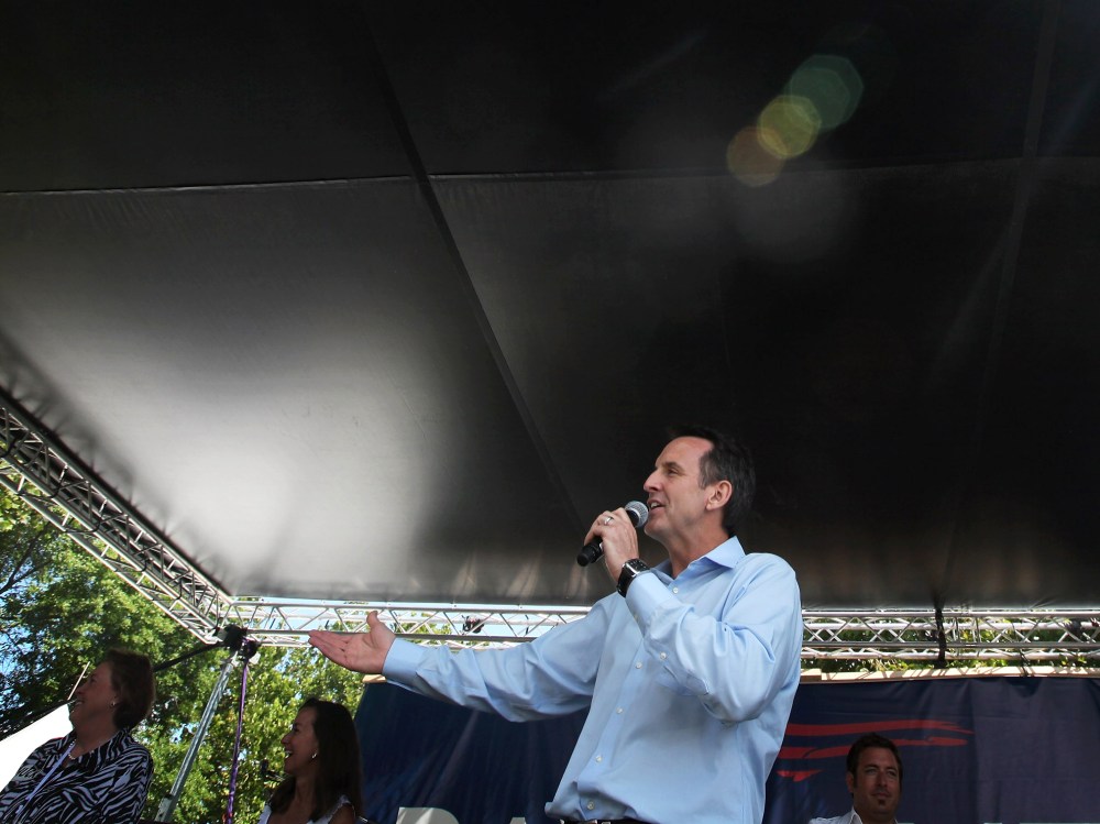 Republican presidential candidate and former Minnesota governor Tim Pawlenty speaks to  his supporters at the Iowa Straw Poll which is being held at Iowa State University August 13, 2011 in Ames, Iowa.