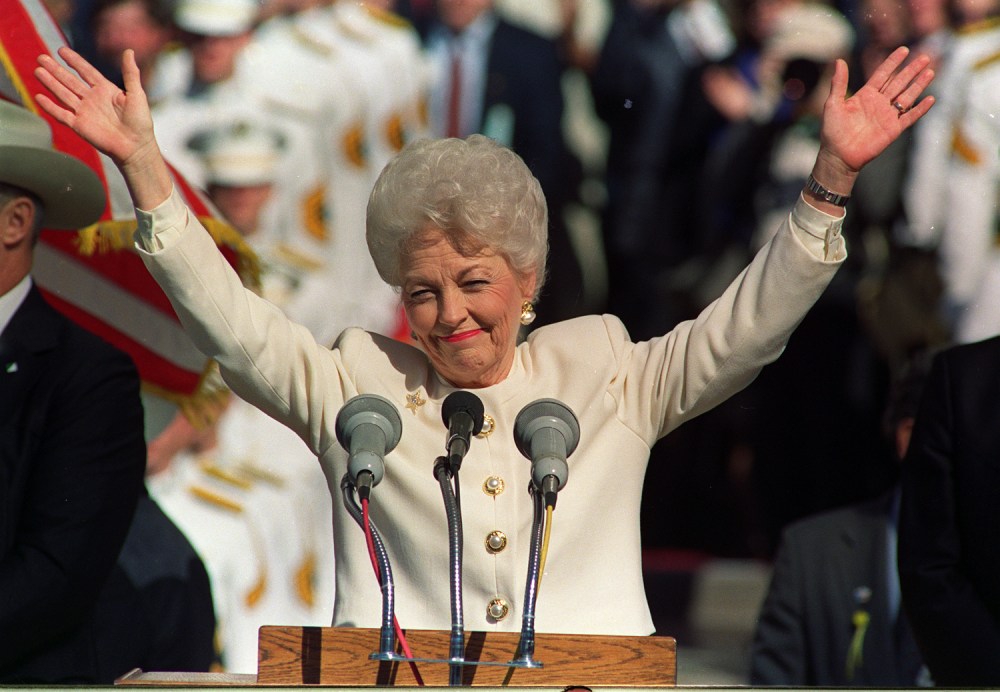 **FILE** Democratic Gov. Ann Richards thanks a crowd of supporters before conceding to Republican George W. Bush in this Tuesday, Nov. 8, 1994 file photo in Austin Texas. Richards, the witty and flamboyant Democrat who went from homemaker to national...