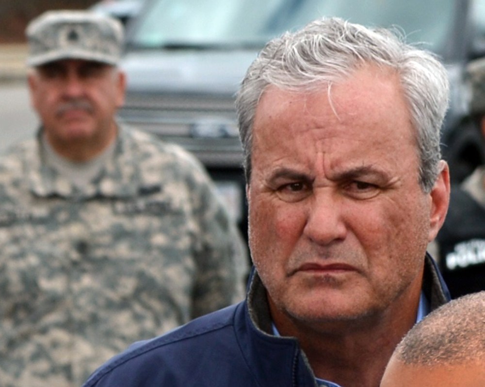 Watertown Chief of Police Edward listen as the search for the second suspect wanted in the Boston Marathon bombings continued. April 19, 2013 in Watertown, Massachusetts.    AFP PHOTO/Stan HONDASTAN HONDA/AFP/Getty Images