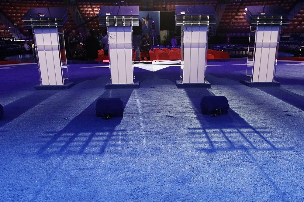 Podiums a presdential debate at the North Charleston Coliseum on Jan. 19, 2012 in Charleston, S.C.