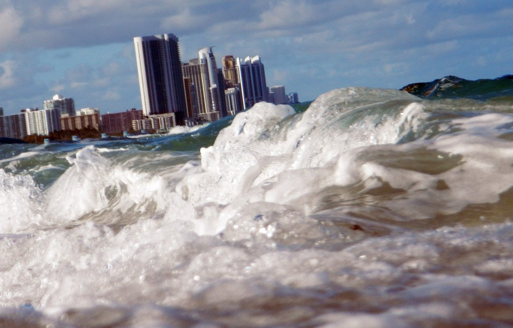 Buildings are seen near the ocean as reports indicate that Miami-Dade County could be one of the most susceptible places when it comes to rising water levels due to global warming, on March 14, 2012 in North Miami, Florida. (Photo by Joe Raedle/Getty)