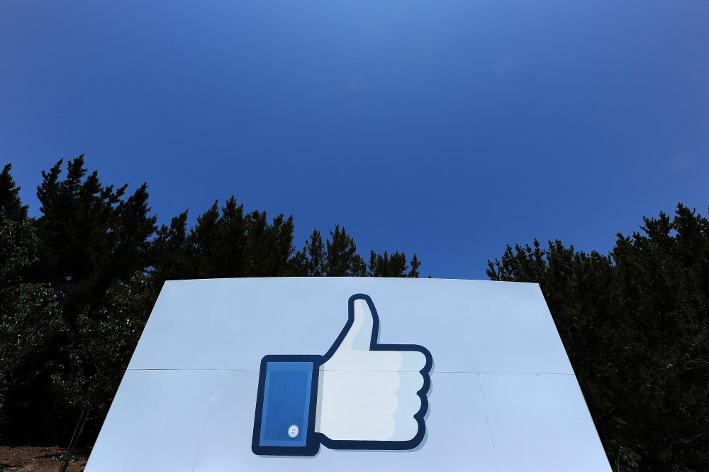 A "Like" icon at the Facebook main campus in Menlo Park, California.