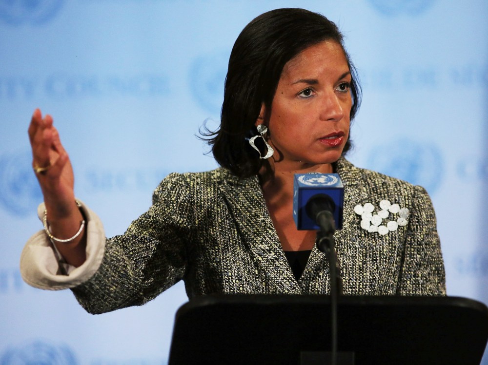 FIle Photo: U.S. Ambassador to the United Nations Susan Rice addresses the media following a UN Security Council meeting on July 11, 2012 in New York City. (Photo by Spencer Platt/Getty Images)