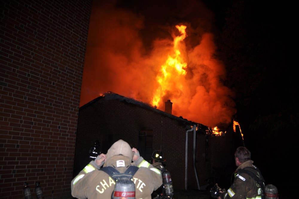 Investigators say an arsonist is to blame for a fire which caused a quarter-million dollars in damage to the Briar Creek Road Baptist Church in Charlotte. (Photo by Charlotte Fire Dept)
