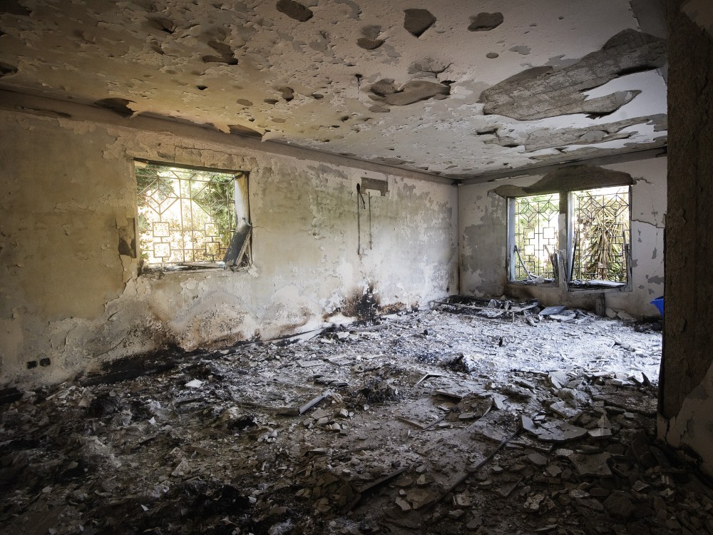 Damage inside the burnt US consulate building in Benghazi is seen on Sept. 13, 2012.