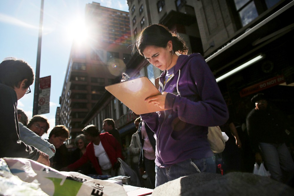 Menucha Goldstein registers to vote in New York, Oct. 10, 2012.