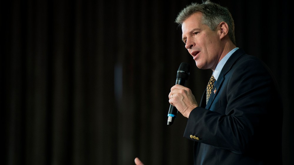 Sen. Scott Brown, R-Mass., speaks at a rally in Cumnock Hall at the University of Massachusetts Lowell campus in Lowell, Mass.