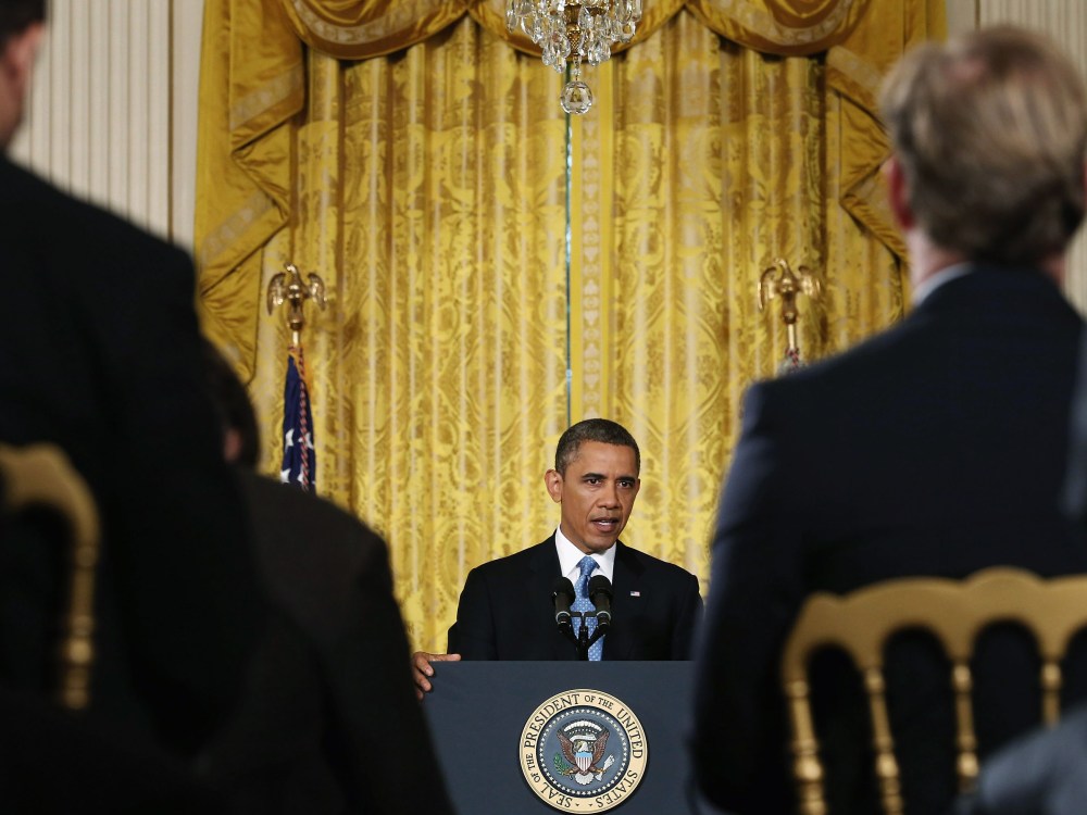U.S. President Barack Obama holds a news conference in the East Room of the White House January 14, 2013 in Washington, DC. This is Obama's final press conference of his first presidential term.  (Photo by Chip Somodevilla/Getty Images)
