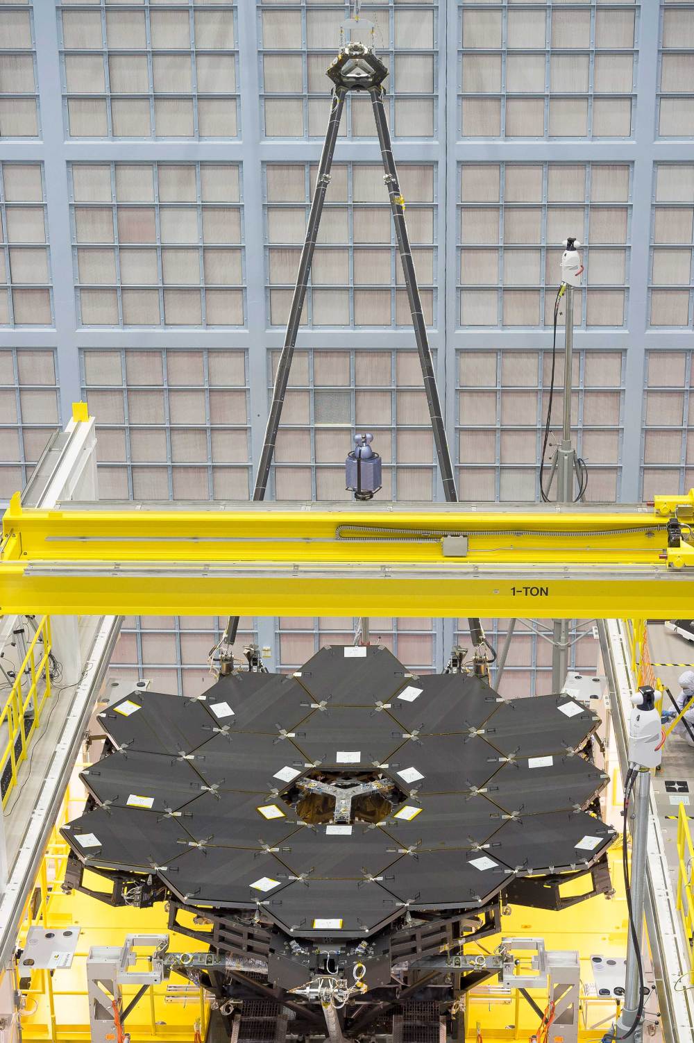In this rare view, the James Webb Space Telescope's 18 mirrors are seen fully installed on the James Webb Space Telescope structure at NASA's Goddard Space Flight Center in Greenbelt, Maryland.