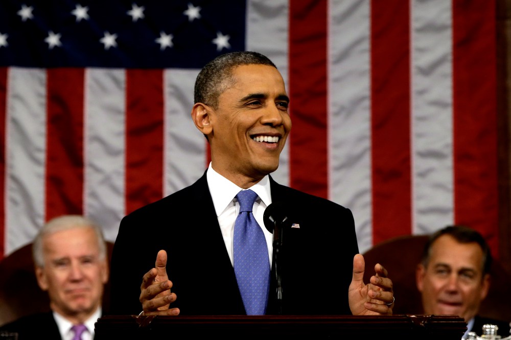 US President Barack Obama delivers the State of the Union address before a joint session of Congress on Capitol Hill in Washington, Feb. 12, 2013. (Photo by Charles Dharapak/AFP/Getty)