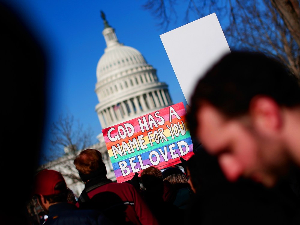 Equal rights supporters demonstrate in front of the U.S. Supreme Court March 26, 2013 in Washington, DC. (Photo by Win McNamee/Getty Images)