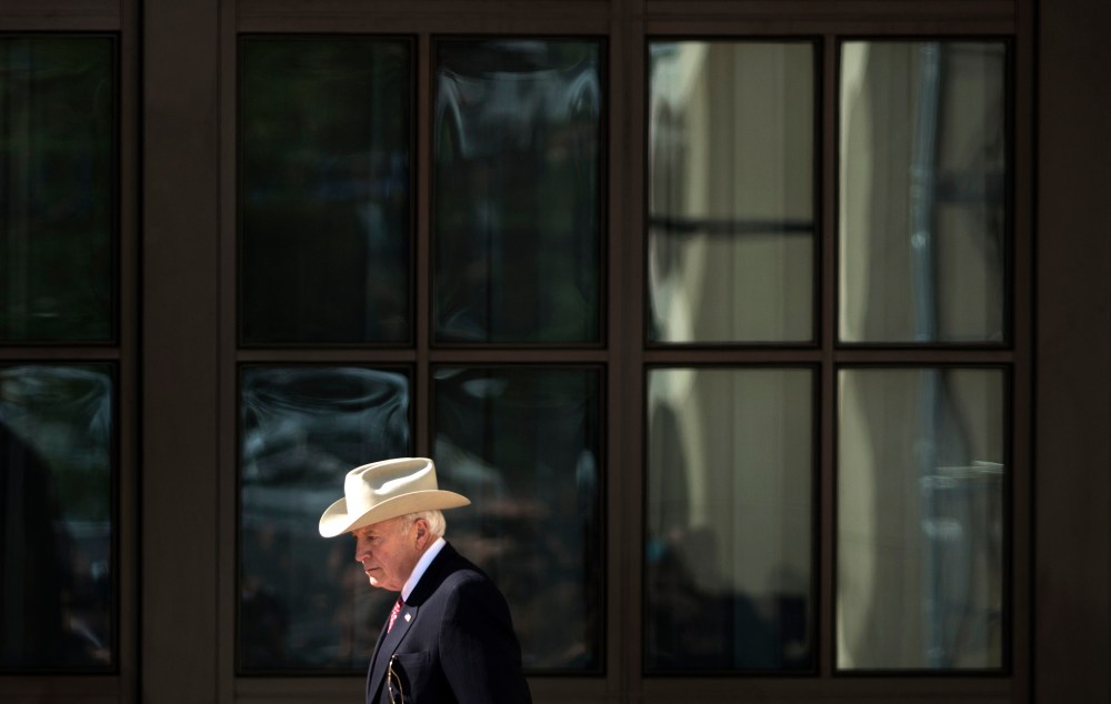 Former US Vice President Dick Cheney arrives for a dedication ceremony at the George W. Bush Library and Museum