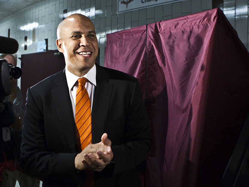 Newark Mayor and Senate candidate Cory Booker attends special-election primary in a polling center as he cast his vote on August 13, 2013 in Newark, N.J. (Photo by Kena Betancur/Getty)