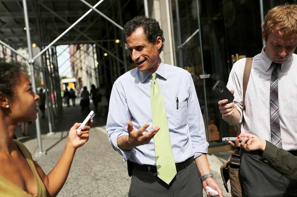 Anthony Weiner speaks to reporters in New York City, Sept. 9, 2013.