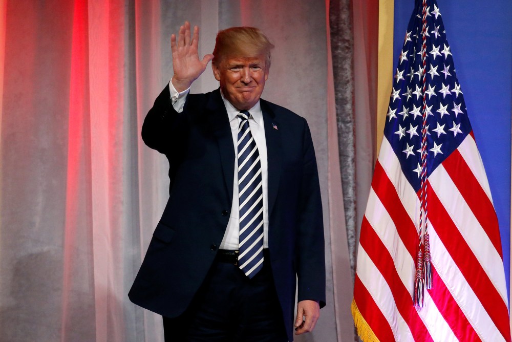 Image: U.S. President Donald Trump delivers remarks at the National Republican Congressional Committee's annual March dinner at the National Building Museum in Washington