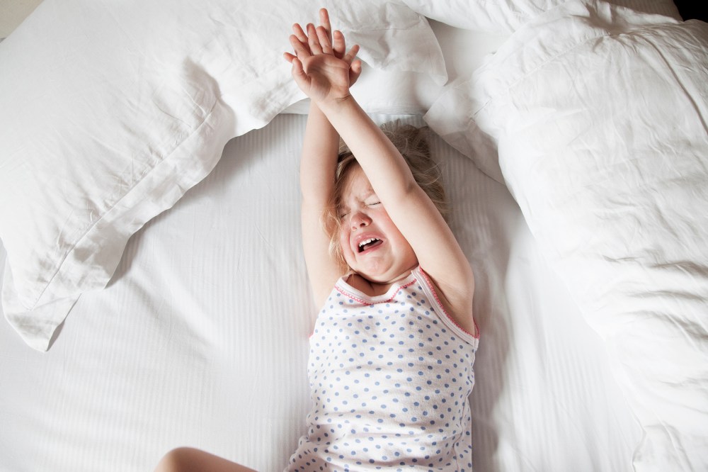 Image: Little girl crying in bed
