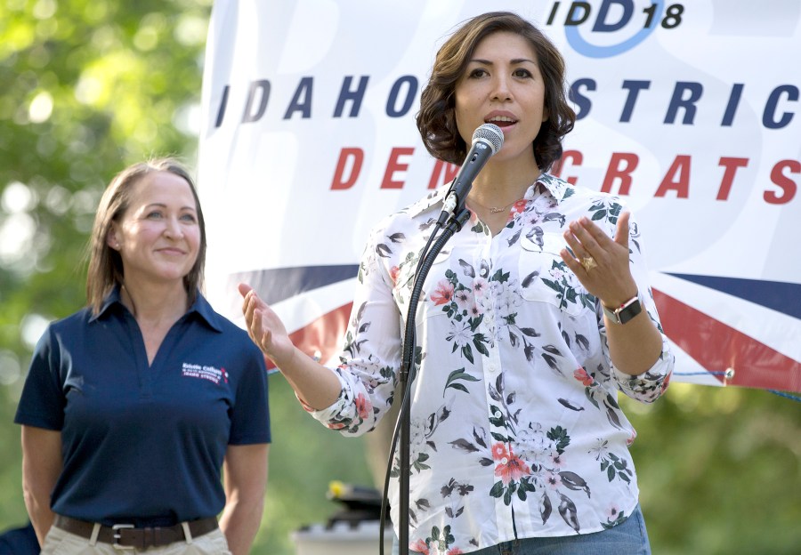Gubernatorial candidate Paulette Jordan speaks during the Idaho District 18 Democrats Campaign Kickoff BBQ in Boise, Idaho on June 28, 2018.