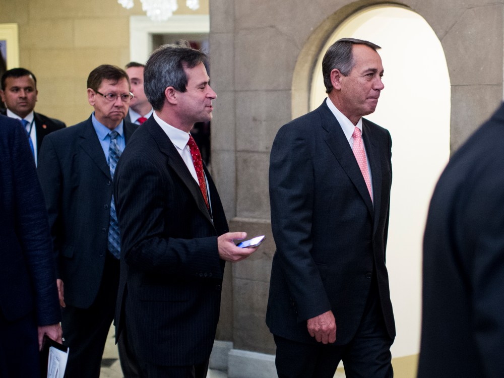 Speaker of the House John Boehner, R-Ohio, walks back to his office after a vote on the House floor in the Capitol on Thursday, Oct. 10, 2013.