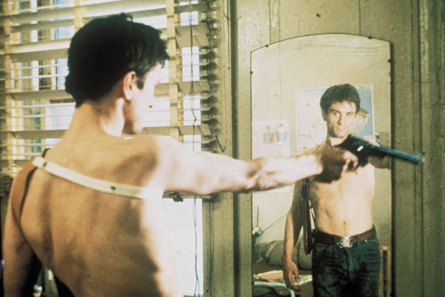 In this set photo taken in Feb 8, 1975, Robert De Niro portrays Travis Bickle in an oft-quoted scene of the film Taxi Driver. (Photo by Columbia Pictures/Entertainment Pictures/ZUMA)