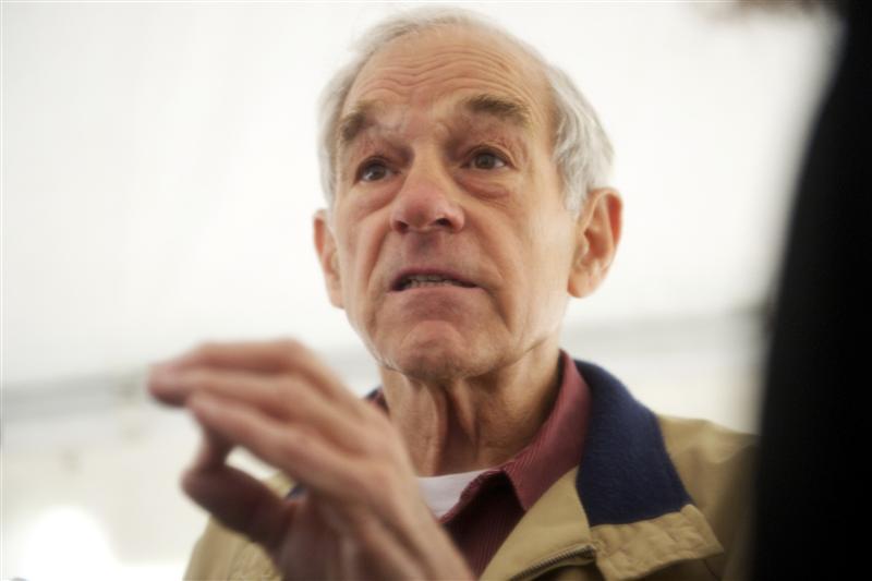 Republican presidential candidate, Congressman Ron Paul, grants press interviews after holding a rally outside Independence Hall in Philadelphia, Penn. on April 22, 2012.