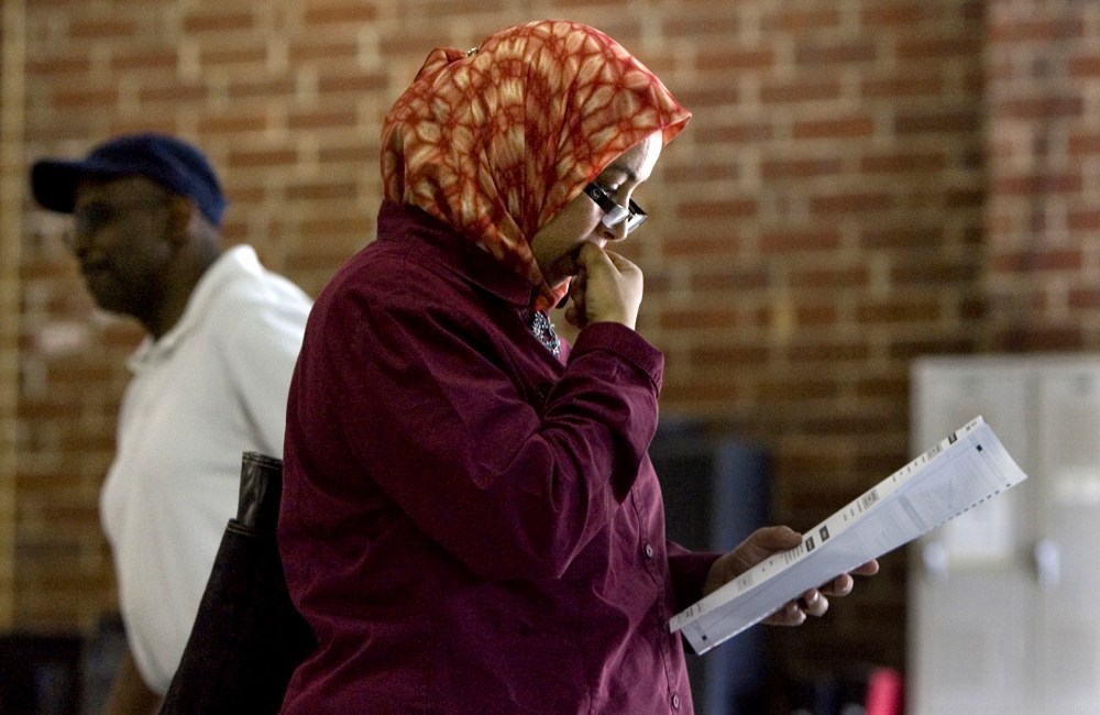 Naima Chahli votes on a proposed state constitutional amendment in Raleigh, N.C. on May 8, 2012.