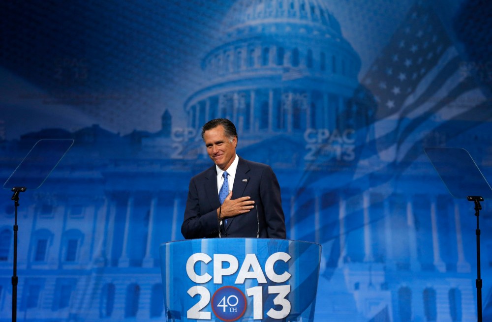 Former Republican Presidential candidate Mitt Romney at the Conservative Political Action Conference (CPAC) at National Harbor, Maryland March 15, 2013.