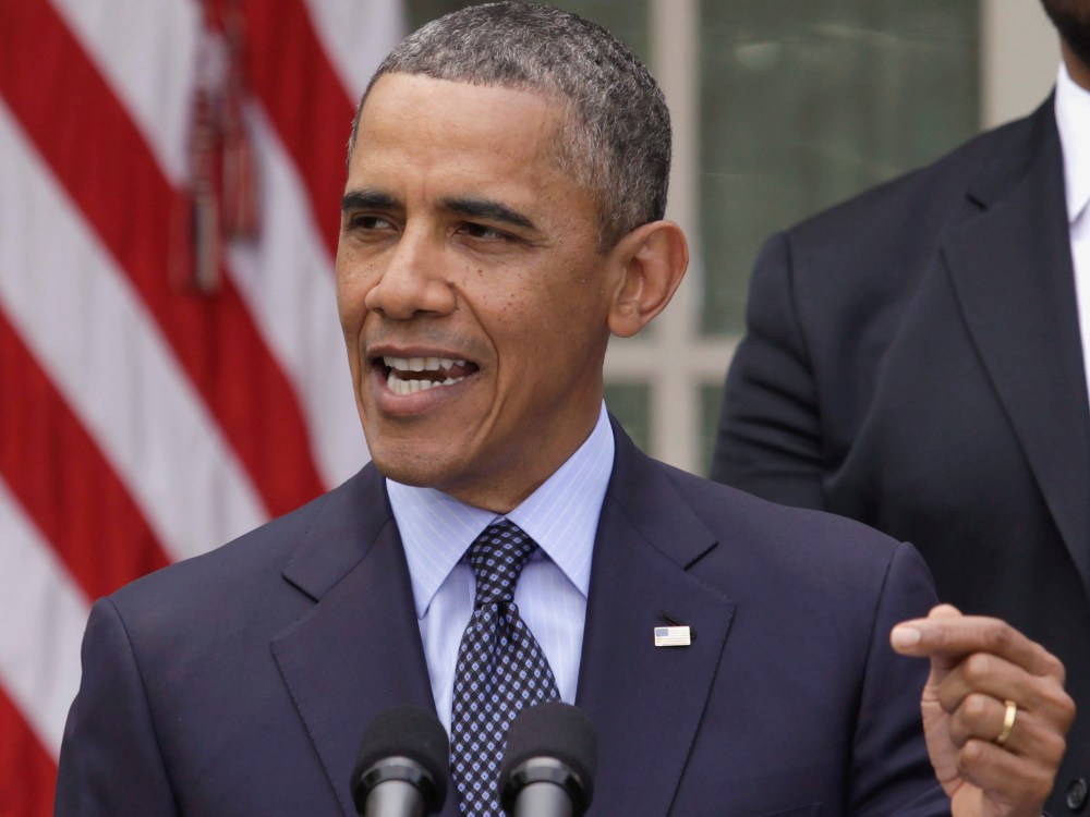 U.S. President Barack Obama delivers a statement on commonsense measures to reduce gun violence in the Rose Garden of the White House in Washington, April 17, 2013. Joined by relatives of the victims of gun violence, Obama on Wednesday angrily blamed...